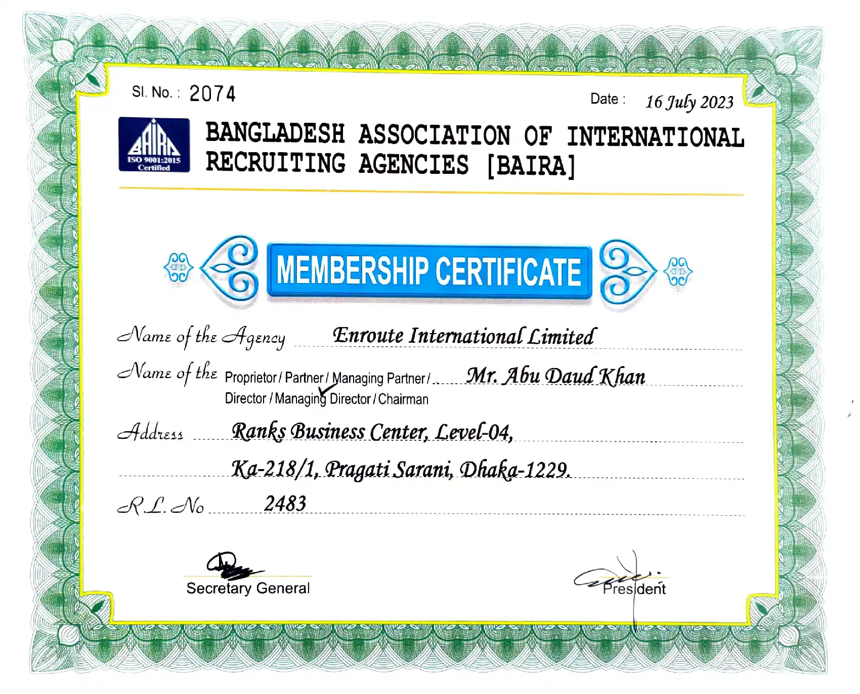 BAIRA LICENCE 1 of 1